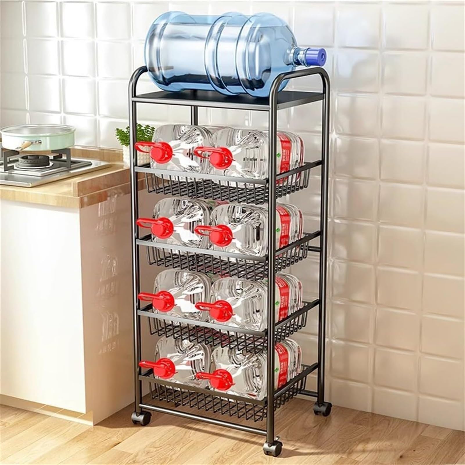 Generico Carrello in Metallo a 3 Ripiani con Ruote - Organizzatore per Lavanderia, Ufficio e Bagno - Carrello in Rete Facile da trasportare con ripiano Stretto Estraibile per soluzioni efficienti per