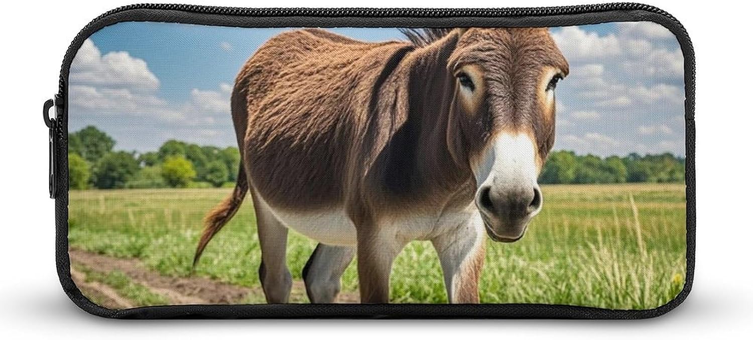 Funny Donkey Pencil Case Large Pencil Bag with Zipper