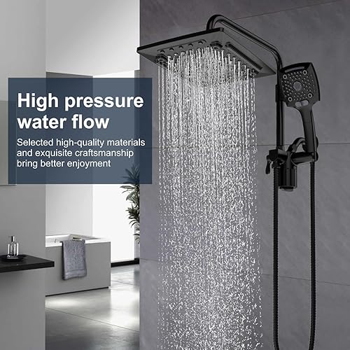 Miniatura 8 de ELLO&ALLO Cabezal de ducha de lluvia con rociador de mano, combo de cabezal de ducha de lluvia con manguera de 60 pulgadas, juego de cabezal de