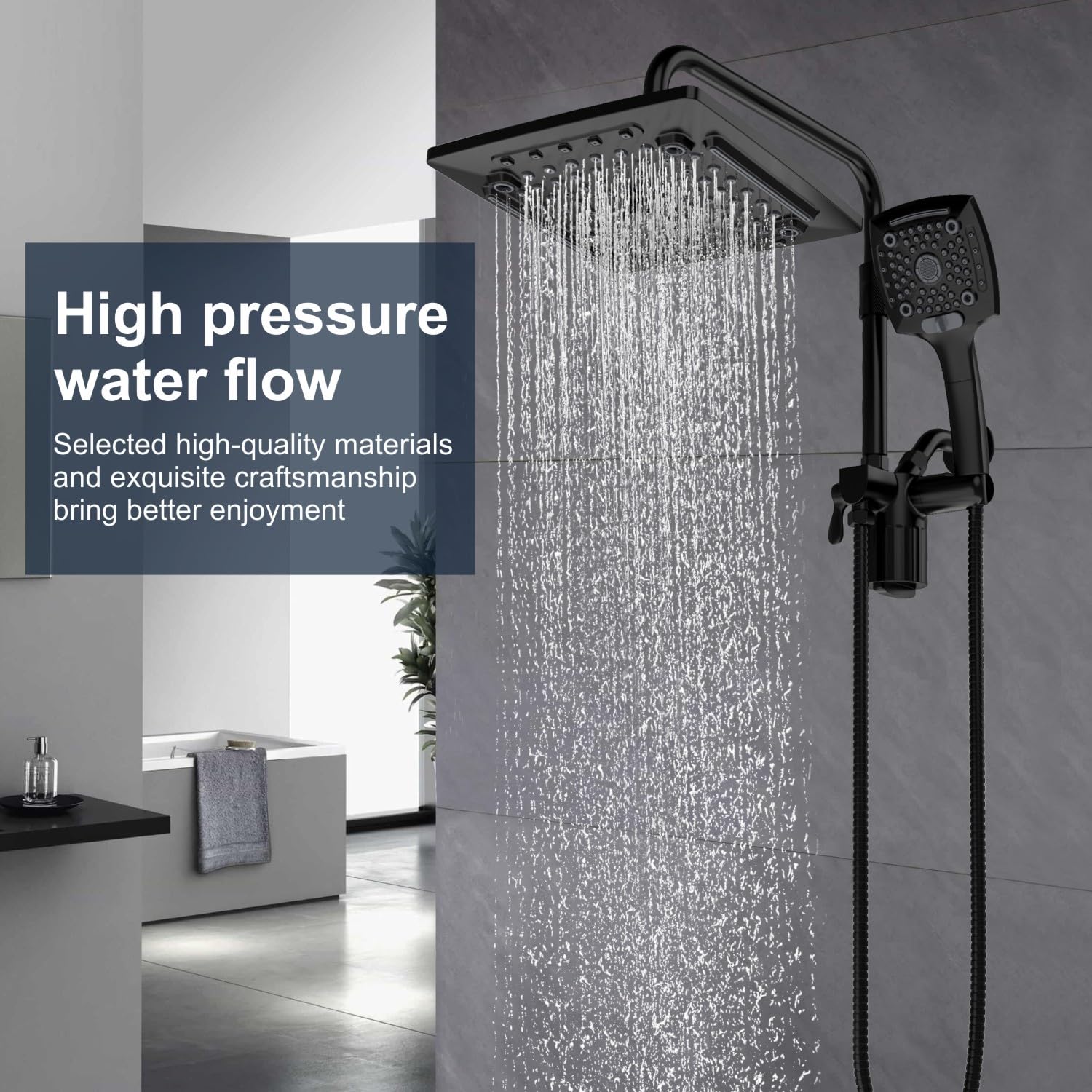 JINGZE Pomme de douche à effet pluie filtrée avec combo de pulvérisation portatif, ensemble de pommeau de douche double avec filtre remplaçable, 5 modes de pulvérisation, bras d'extension réglable de