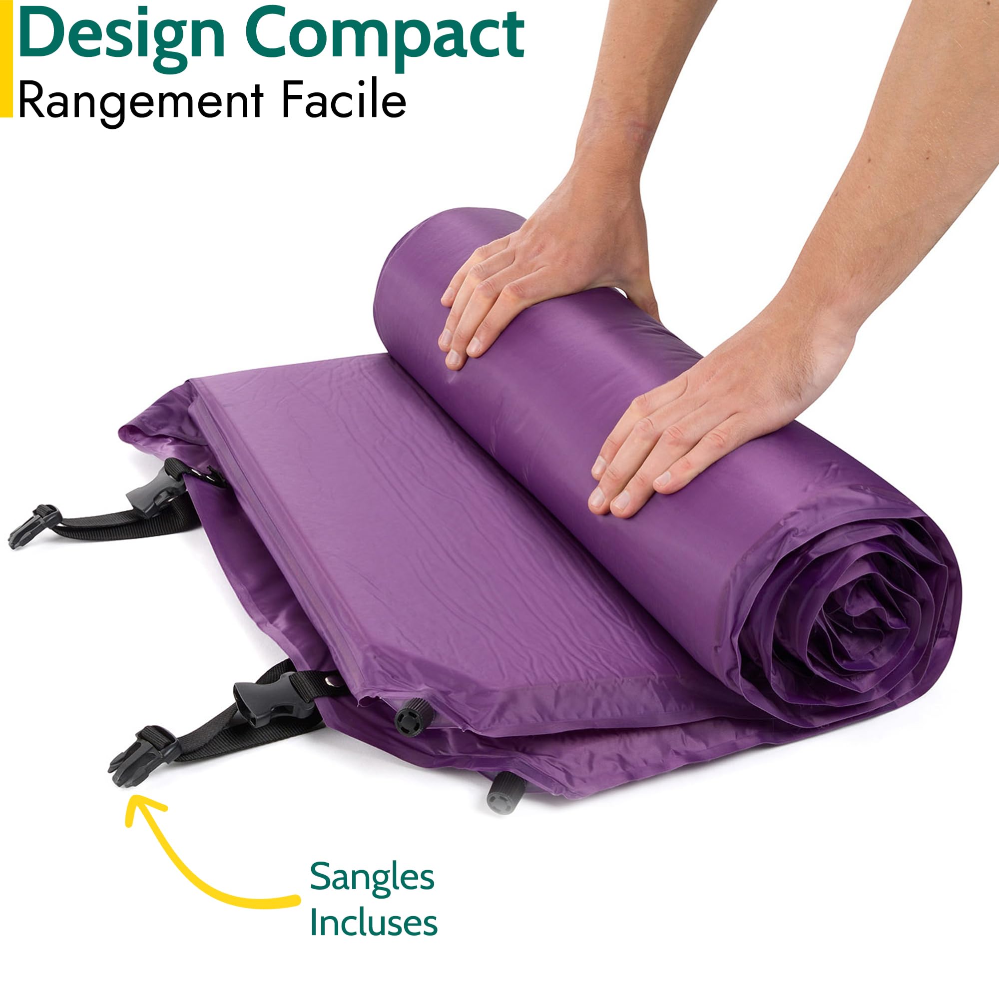 Colchón autoinflable de Matrimonio, Ideal Para acampar, Extra gruesa 5 cm, Color Morado, tamaño 5cm Thick, Double, 7.05, 15.75 x 15.75 x 21.65inches