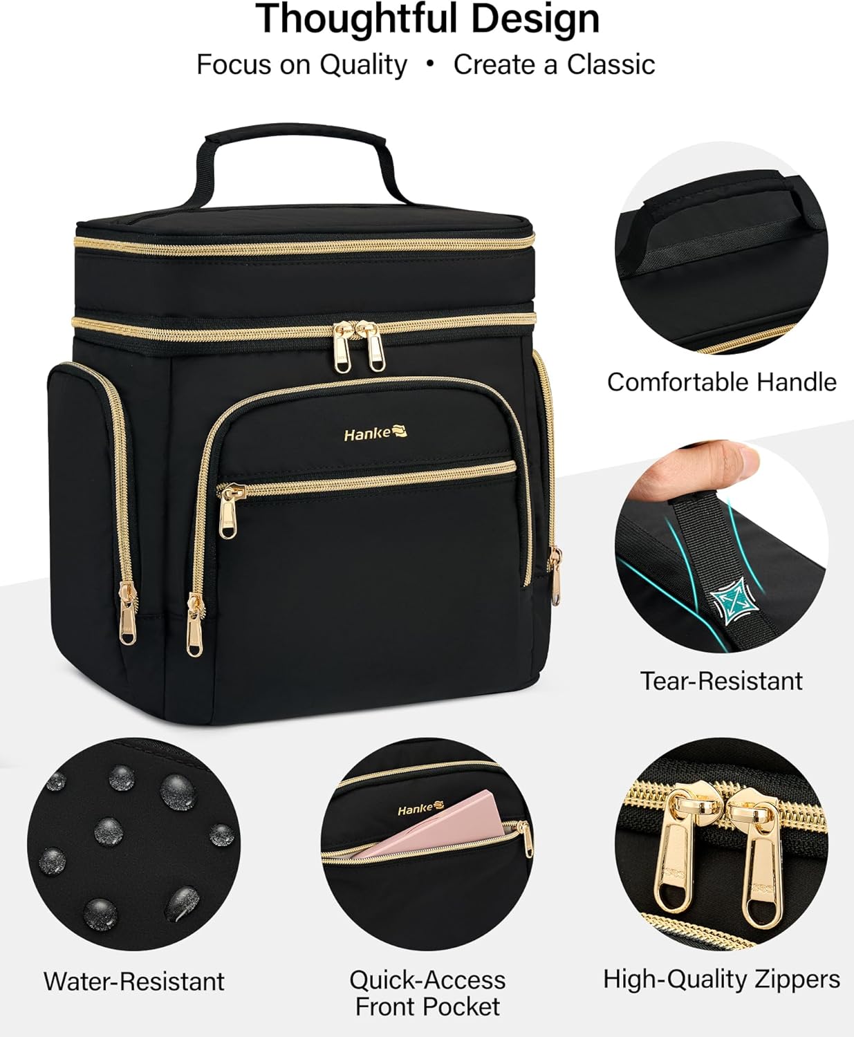 Hanke Large Toiletry Bag for Women Travel, Double Layer Organizer with Wide Opening for Full-Size Cosmetics & Toiletries, 12.2L Water-Resistant Makeup Bag,Pink - Image 8