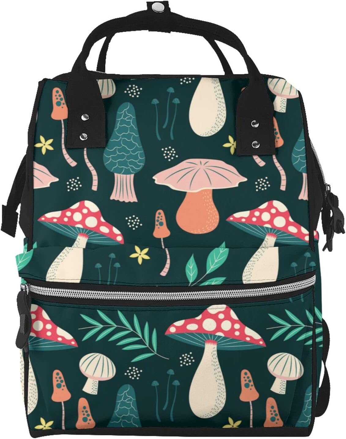 Diaper Bag Backpack For Moms And Dads Waterproof Baby Changing Backpack With Changing Pad, Insulated Bottle Holders & Large Capacity Multi-Function Travel Baby Bag Colorful Mushroom