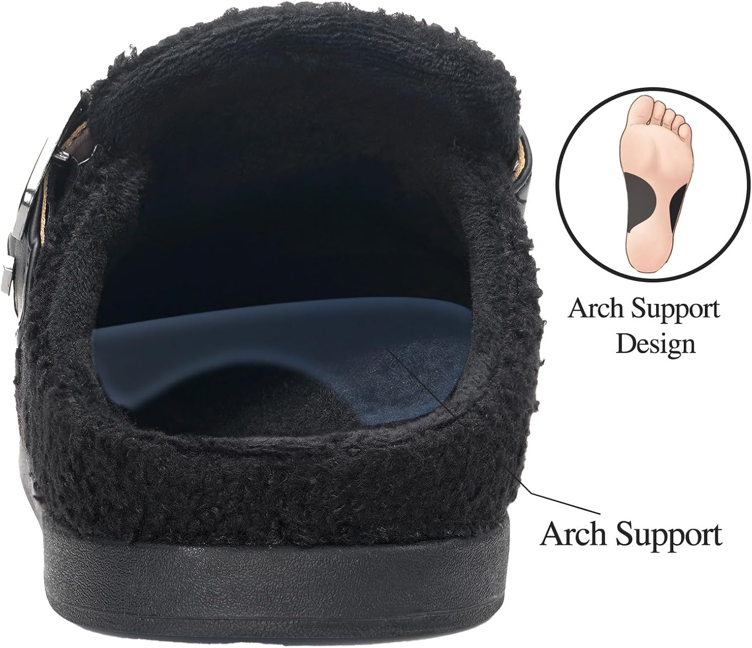 Hsyooes Women's Men's Fuzzy Slippers Orthotic Arch Support Fleece Lined House Slippers Comfy Winter Slip On Clogs for Plantar Fasciitis Indoor Outdoor with Adjustable Buckle - Image 4