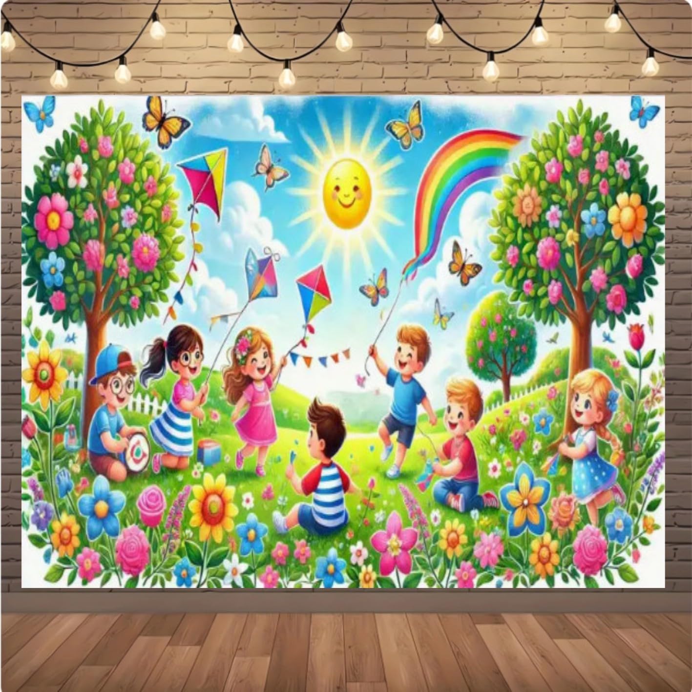 10x8 feet Happy Teen Party Party Banner Colorful Outdoor Scene of Teenagers and Nature Elements Perfect for Birthdays and Celebrations