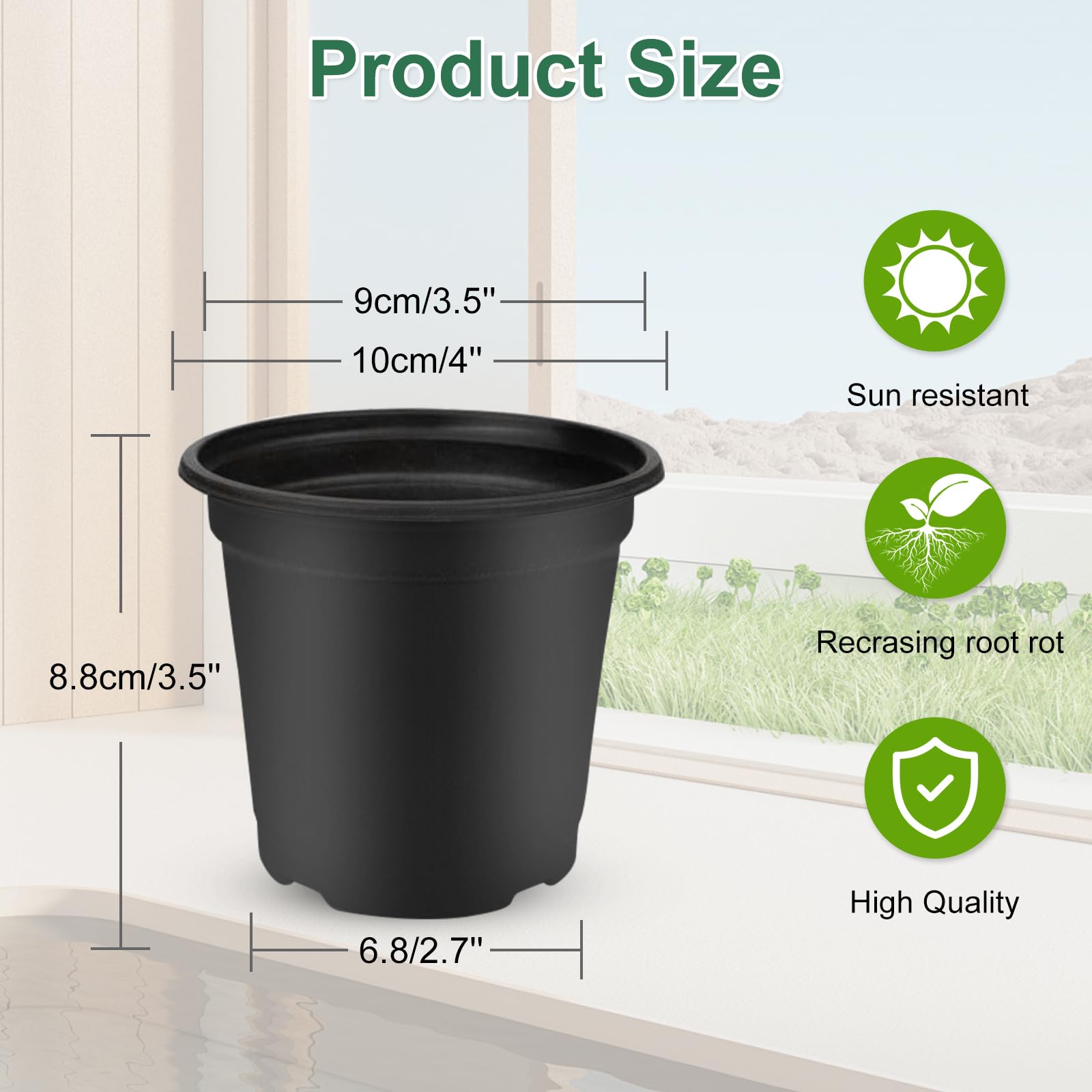 Vockvic 50Pcs Plastic Plant Pots, 10cm Black Small Flower Planter Seed Starting Pots - Image 2