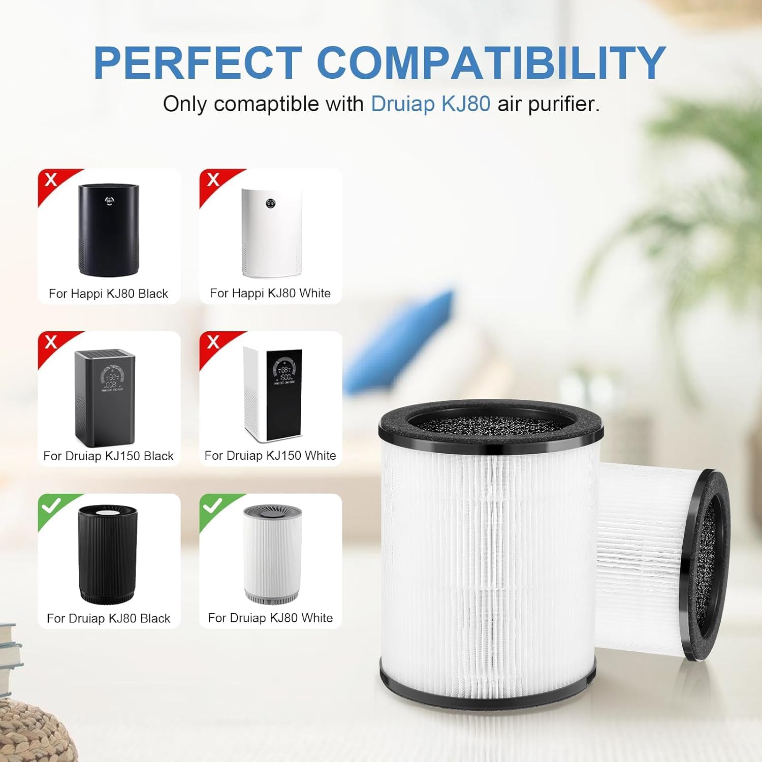 AIUZLK KJ80 replacement filter compatible with AIUZLK KJ80 and Druiap KJ80 air purifiers,360° filtration,3-in-1 filter with H13 True HEPA,2 pack - Image 3