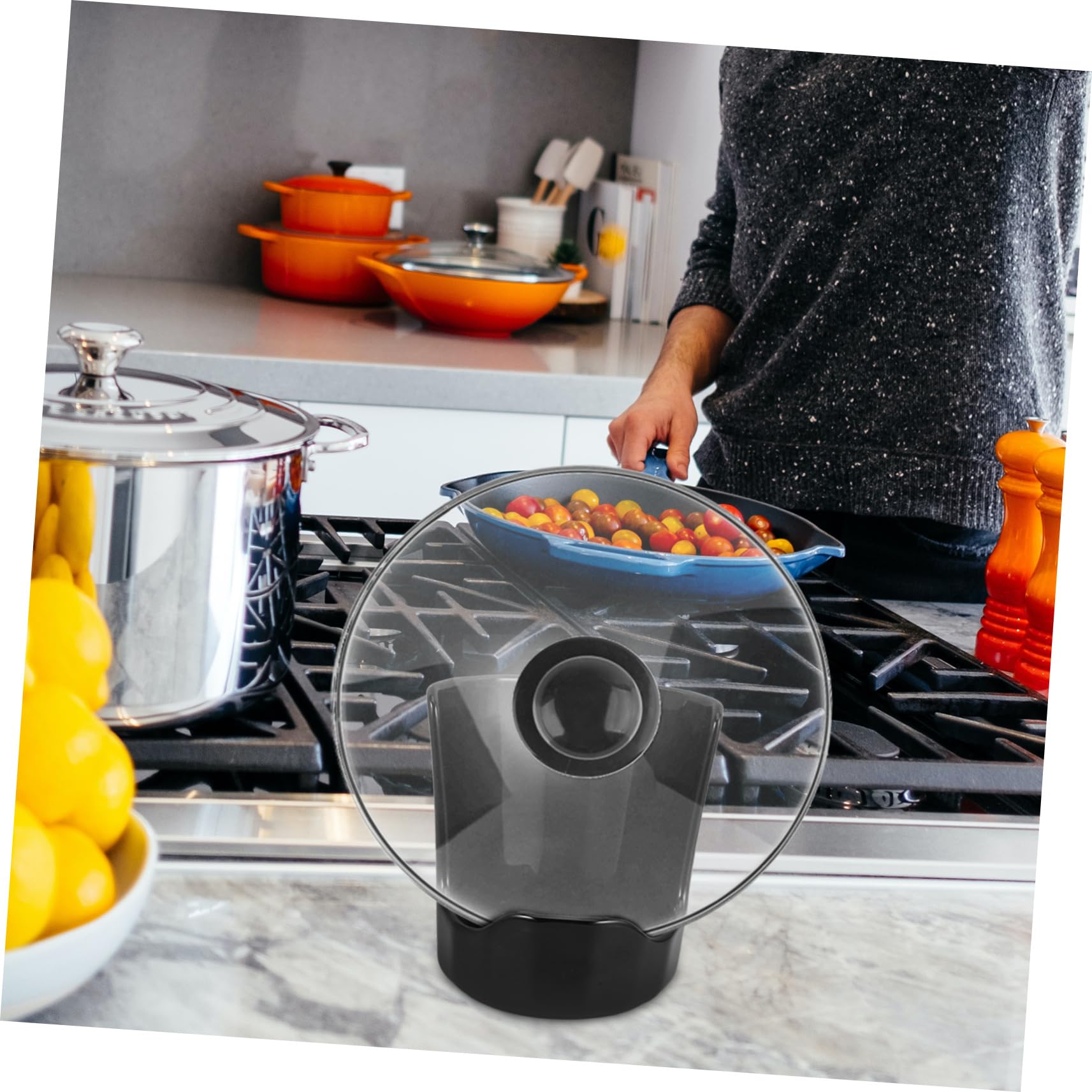 Poggia Cucchiaio da Cucina in Ceramica, Supporto per Coperchio e Bacchette, Accessorio Multifunzione per Piano Cucina, Nero