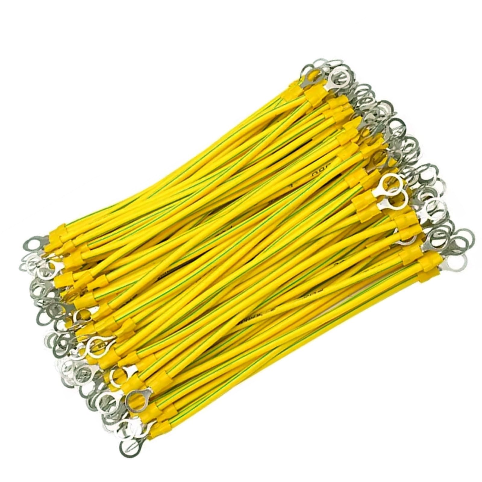gewebte Erdungsstreifen, Zubehörverbinder Kupfer Erdungskabel für Solaranlagen, 100er Pack, gelb-grün, 10/12/14 AWG, Länge 10-50cm, Bohrung 5mm(12AWG,15cm)