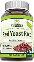 Vista 1 de Herbal Secrets Arroz de levadura roja, 1200 mg por porción, suplemento de 240 cápsulas vegetarianas, sin OMG, sin gluten, fabricado en Estados Unidos