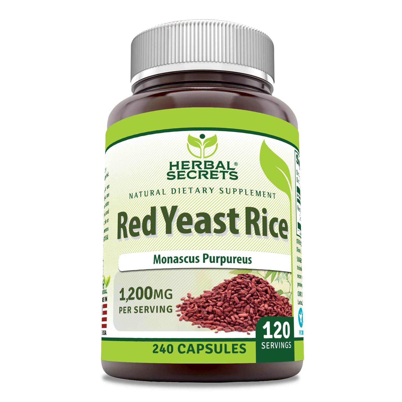 Herbal Secrets Red Yeast Rice 1200 Mg per Serving, 240 Veggie Capsules Supplement | Non-GMO | Gluten Free | Made in USA