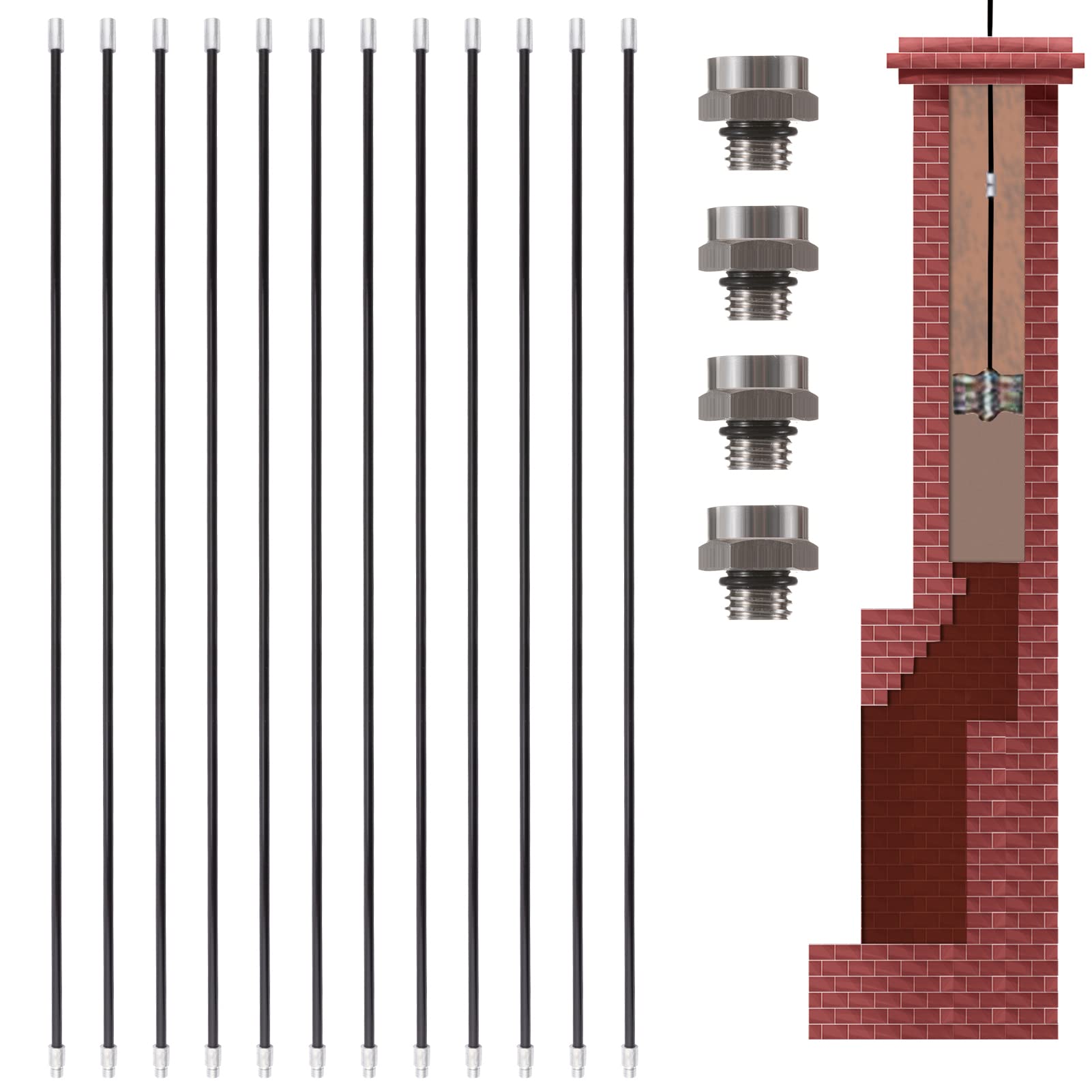 Buy 12Pcs 36 FT Total Black Fiberglass Chimney Rod 3 FT Each