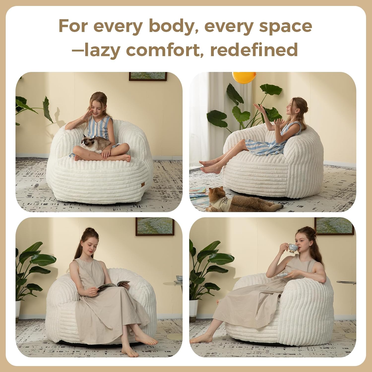 Bean Bag Chair for Adults and Teens, Comfy Cozy Bean Bag Chairs,Beanbag Chair for Dorm Lazy Couch Sofa Chair Living Room Gaming,Reading - Image 5