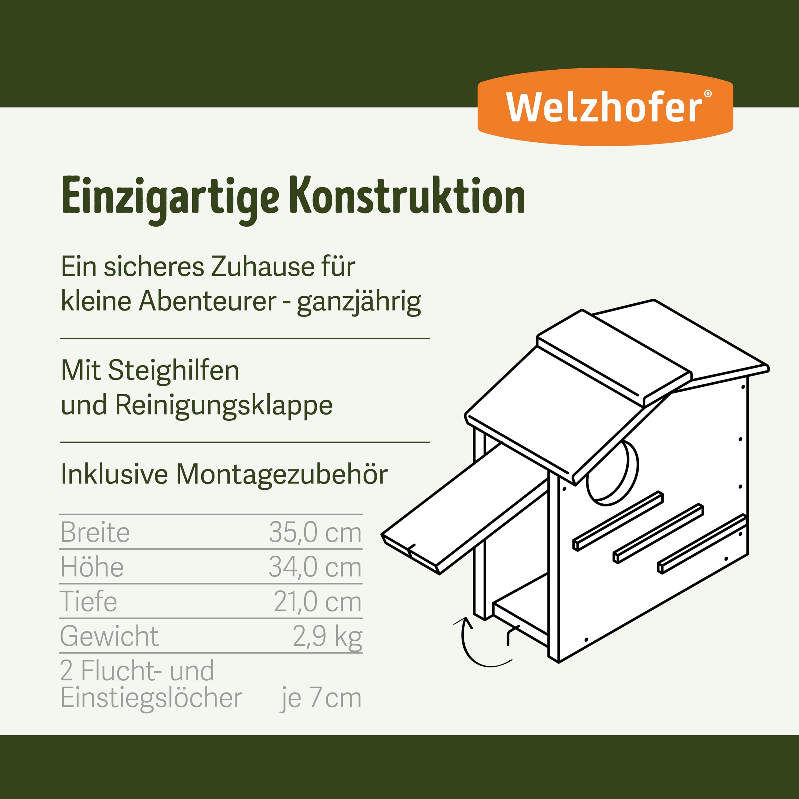 Eichhörnchen-Kobel Carlotta – wetterfestes Eichhörnchenhaus mit 2 EIN-/Ausgängen, Belüftung & Drainage – Nistkasten & Winterquartier zur sicheren Überwinterung im Naturgarten