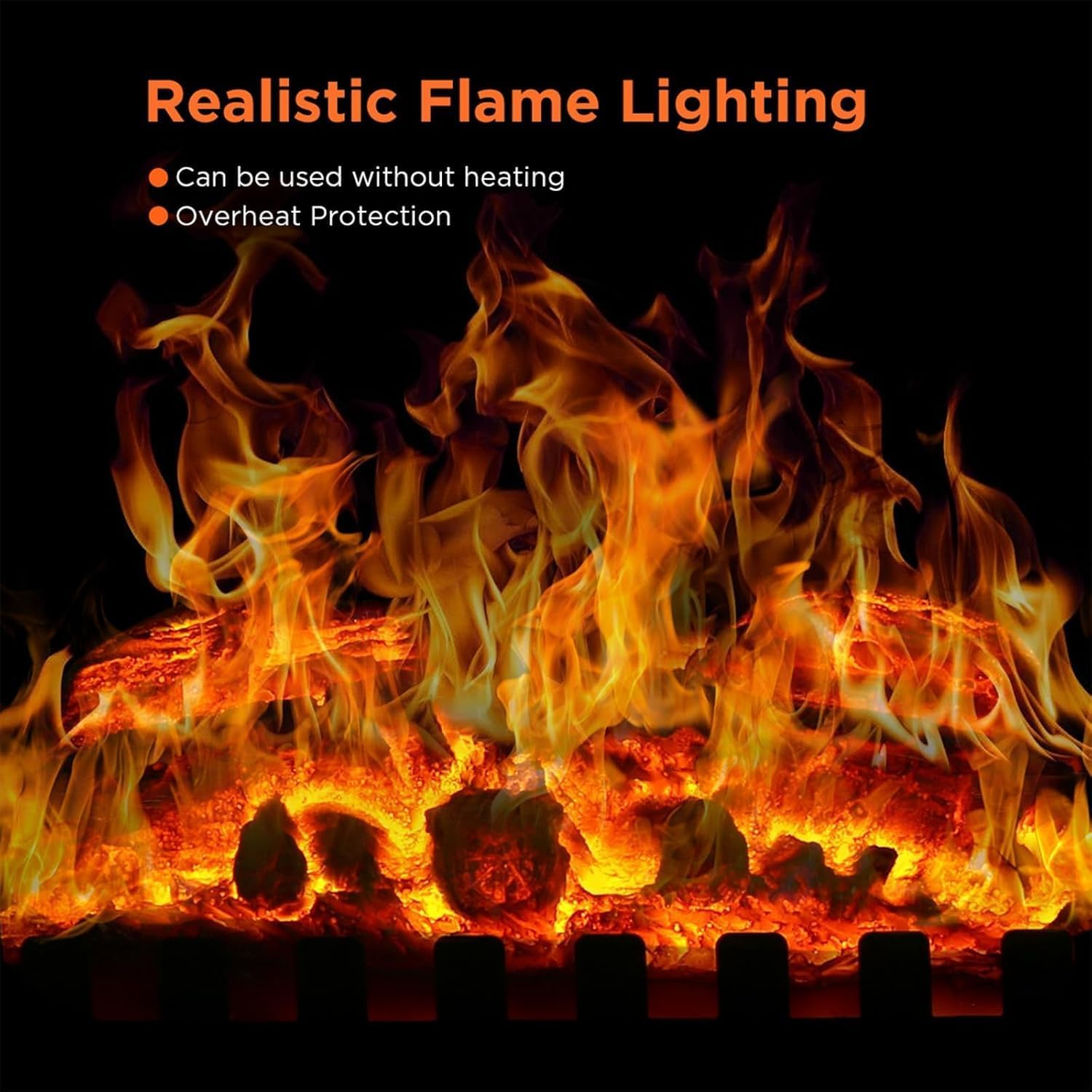 Close-up of the ZAFRO Electric Fireplace Stove's realistic 3D flame effect and burning logs.