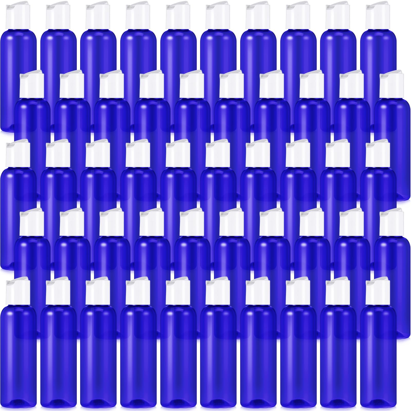 Mimorou 50 Pcs 4oz Empty Plastic Travel Bottles with Disc Top Flip Cap Small Travel Size Bottles Blue Refillable Empty Containers for Shampoo Lotion