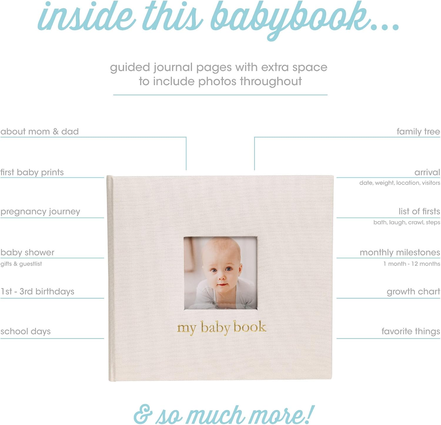 Pearhead Ivory Linen Baby Memory Book, 4x6 Photo Cover Insert image 3
