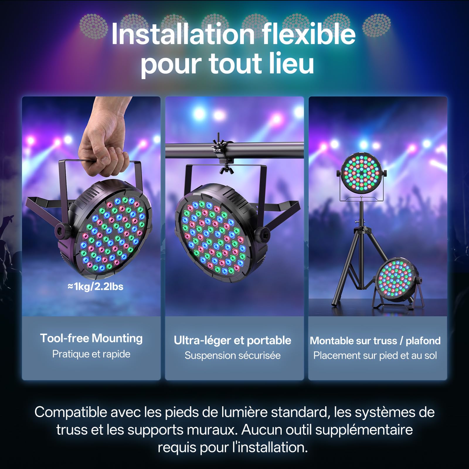 Projecteurs Par à 60 Led, Éclairage De Scène Rgb Avec Télécommande Et Contrôle Dmx512 Lumières Disco Et Éclairage Festif, Parfaits Pour Les Dj, Bars, Mariages, Fêtes, Halloween Et Noël.