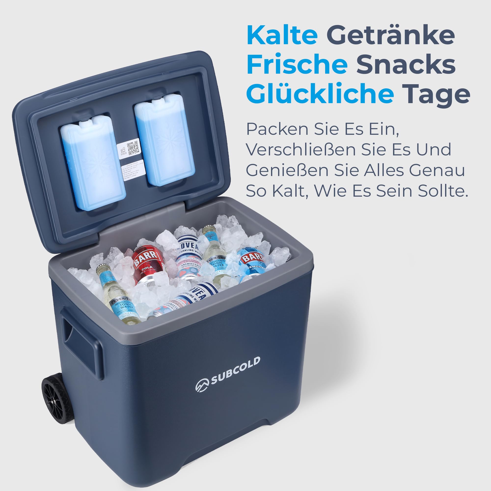 Subcold Chilly Kühlbox mit Rollen & 2 Kühlakkus, Isolierte Rollkühlbox mit Trolleygriff, Camping Kühlbox für Auto, Reisen, Picknick, Strand & Outdoor