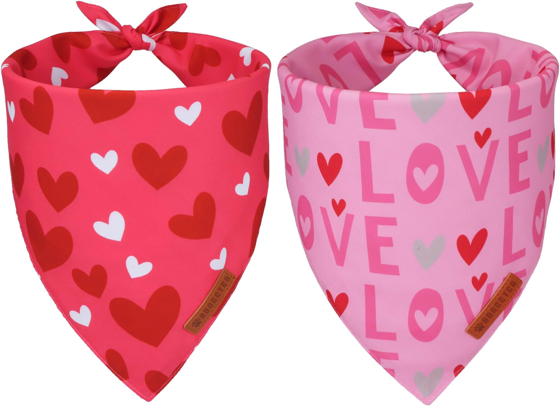 ADOGGYGO Valentine Dog Bandana, Heart and Love Pet Scarf, Premium Durable Fabric, Red Pink Valentine Bandanas for Small Dogs (Small)