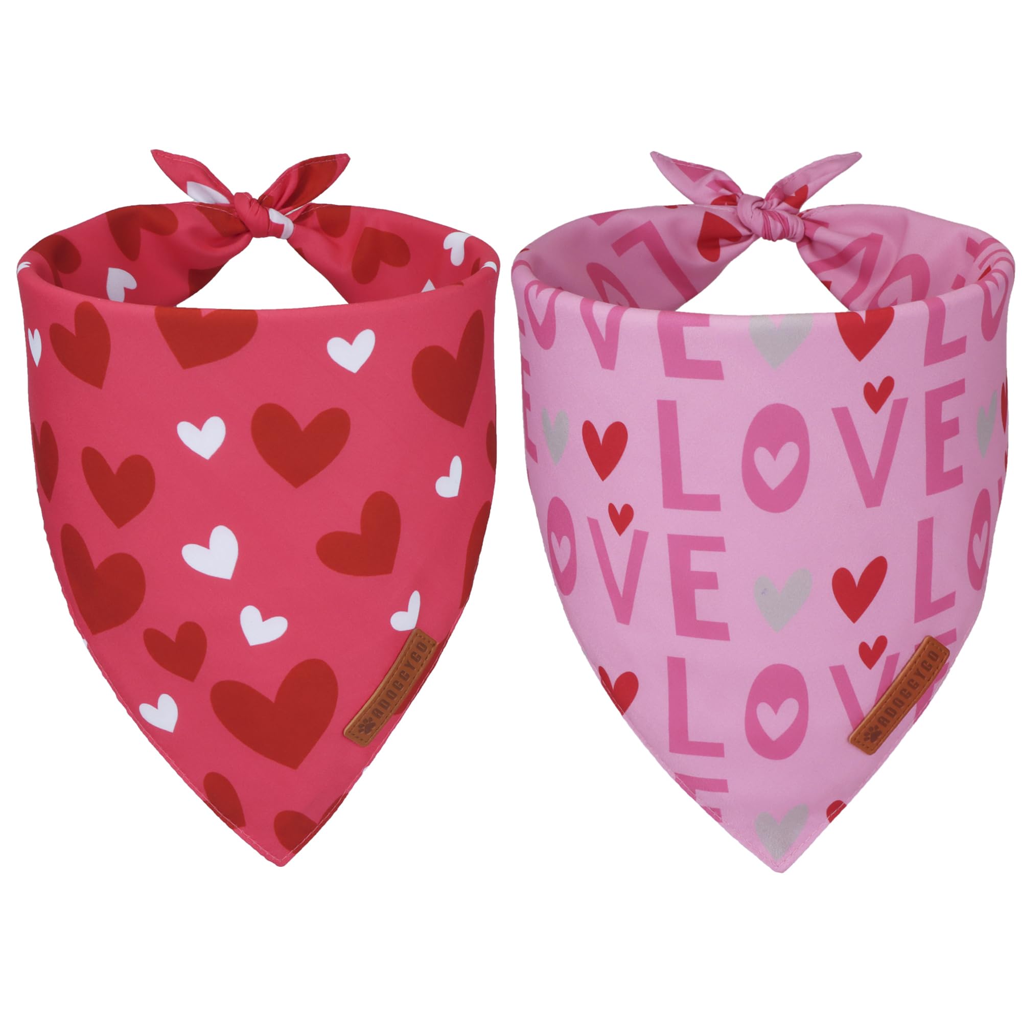 ADOGGYGO Valentine Dog Bandana, Heart and Love Pet Scarf, Premium Durable Fabric, Red Pink Valentine Bandanas for Small Dogs (Small)