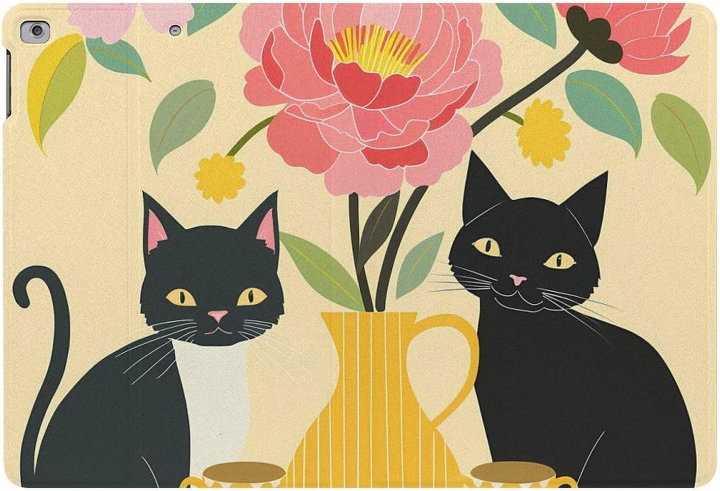 Black Cat Coffee Printed Case Trifold Stand Protective Cover Compatible with ipad 2017/2018/Air1/Air2 (9.7in)