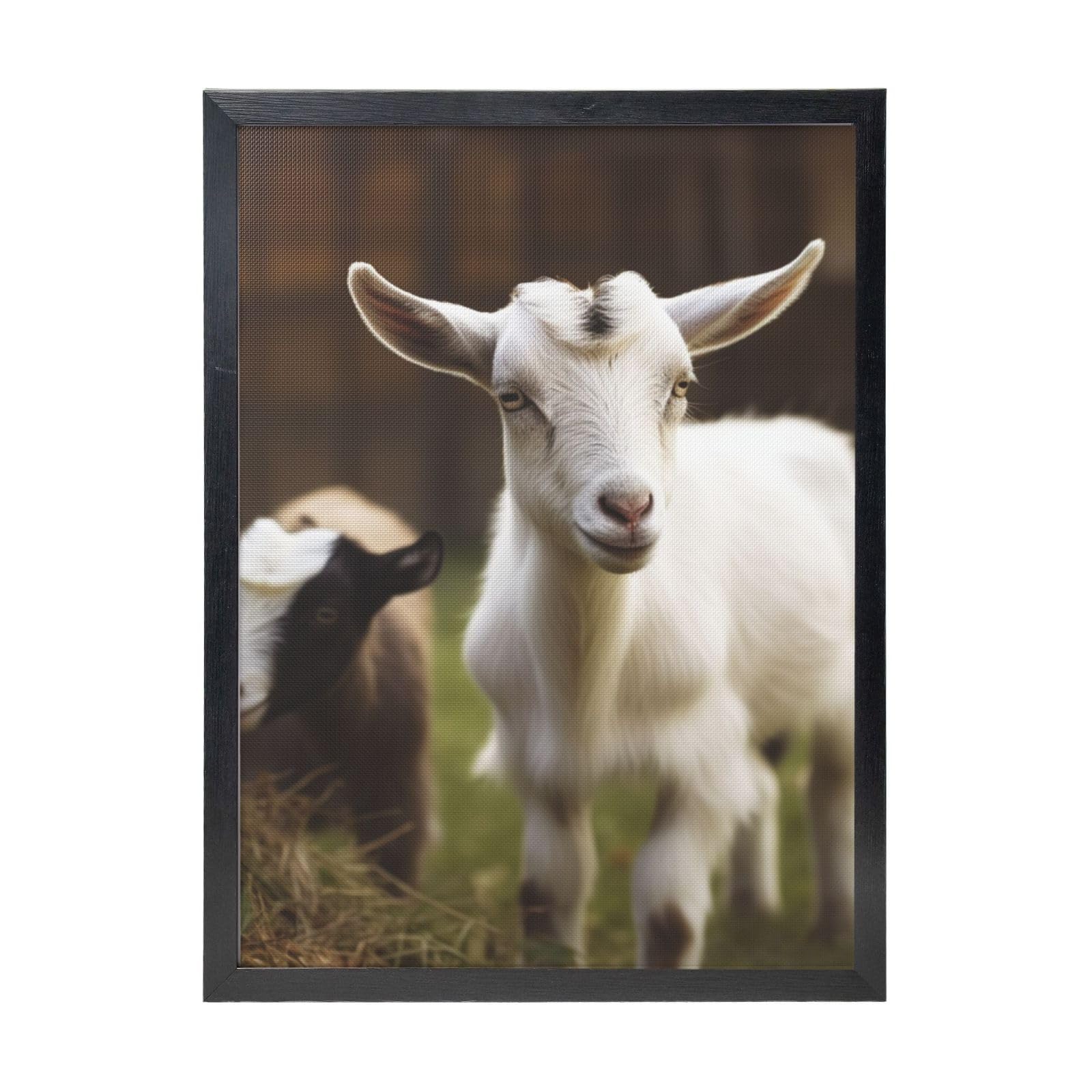 Framed Wall Art - Decorative Canvas Painting Cute Goat Pictures Poster Aesthetic Modern Prints Artwork for Bedroom Office Wall Decor Ready To Hang 12x16 in