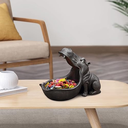 Miniatura 5 de BUJIATANG Estatuas de boca grande hipopótamo llavero de resina hipopótamo adorno llavero organizador de platos regalo decoración del hogar para