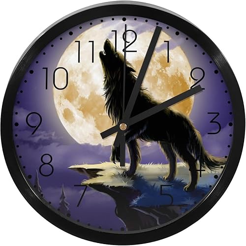 Reloj de pared moderno, reloj decorativo de lobo aullador de 10 pulgadas, silencioso, sin tictac, funciona con pilas, para cocina, oficina, sala de