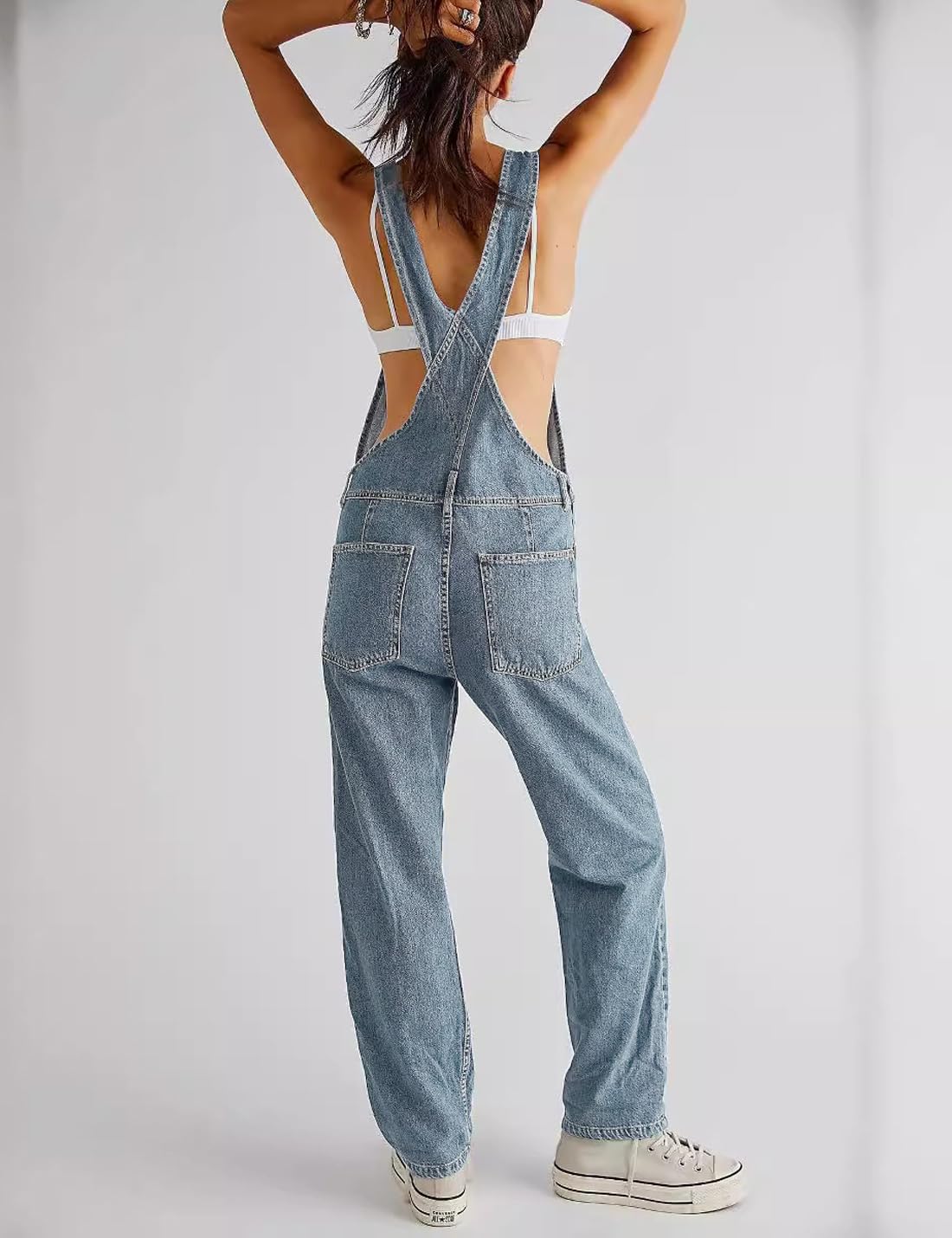 Salopette décontractée en denim pour femme - Bretelles réglables - Salopette baggy - Combinaison sarouel