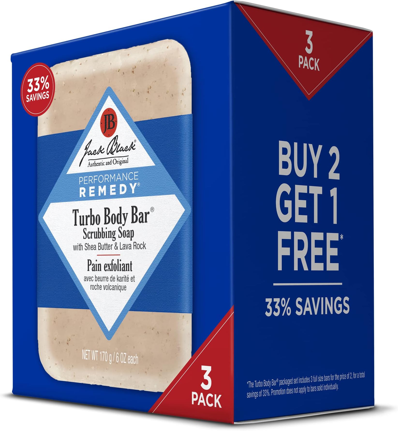Turbo Body Bar Scrubbing Soap, 6 oz - Men's Soap with Blue Lotus and Lava Rock, 3 Pack
