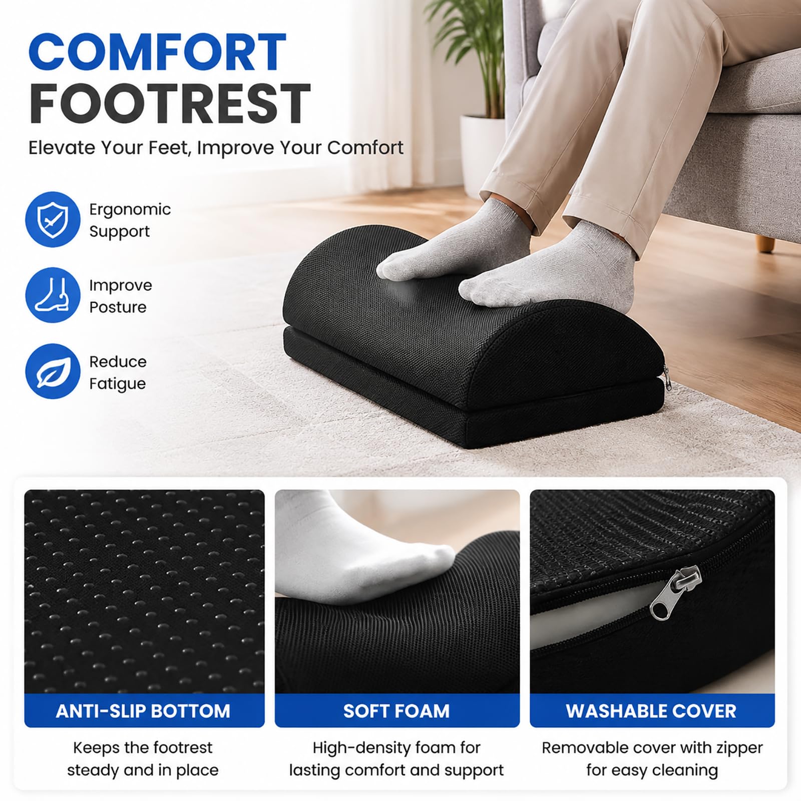 Reposapiés Oficina Ajustable para Debajo del Escritorio, Almohadilla Reposapiés con 2 Opciones de Altura para Uso en Casa y Oficina,Armada,45 * 22 * 13CM
