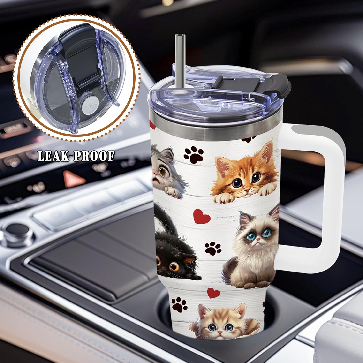 DUUV Cat Lover Gifts for Women, Cat Tumbler for Girls Mom Friends Sister, Gifts for Birthday Christmas Thanksgiving, Inspirational Gift Ideas, Life is Better with Cats 40 Oz Tumbler, 1PCS - Image 6