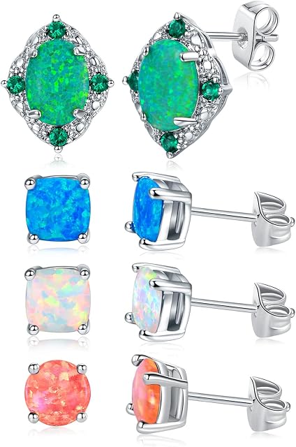 GEMSME 18K Rose Gold Plated Opal Stud Earrings 6MM Round For Women