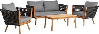 Dehner Garten-Lounge Granada, 4-teilige Outdoor Sitzgruppe, 1x Sofa / 2X Sessel, je inkl. Polster, 1x Tisch, Aluminium/FSC® zertifiziertes Teakholz/Polyester, braun/grau