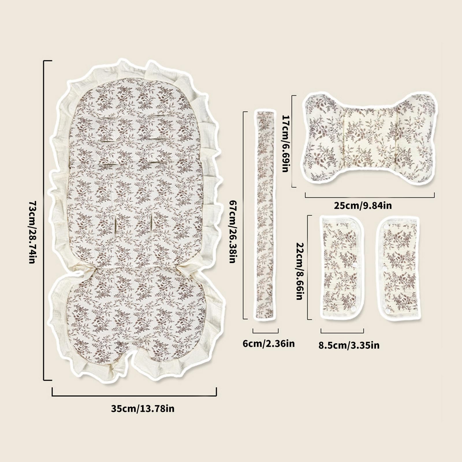 Ensemble de 2/3 / 4 coussins pour poussettes garnis de dentelle avec oreiller, coussin en coton lavable en machine, adapté à la plupart des landaus pour bébés, accessoires de coussin de siège