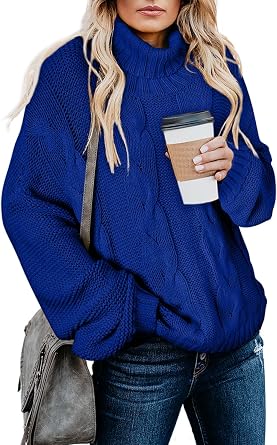 Dokotoo Womens Sweaters Turtleneck Cable Knit Chunky Pullover Fall Outfits