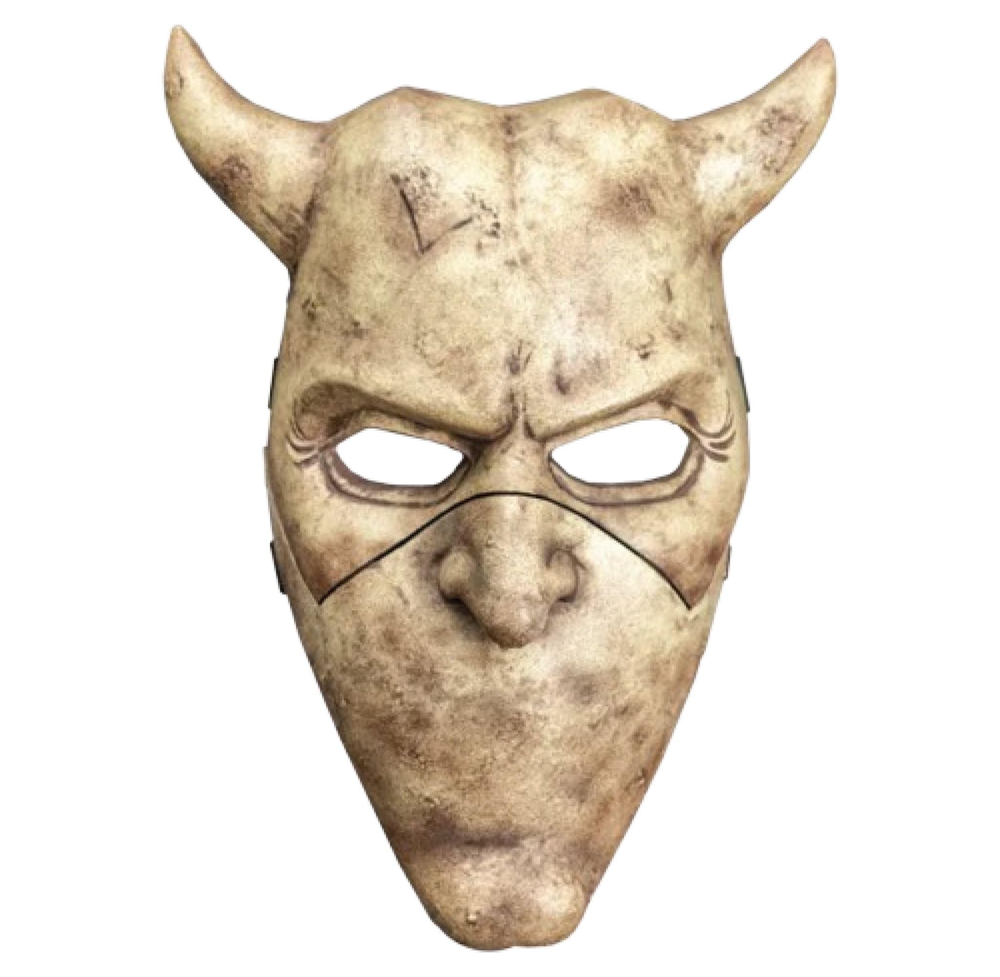 FoxyPrinting The Grabber “Silent” Halloween Cardboard Face Mask – Scary Horned Horror Mask with Creepy Expression – Costume & Party Accessory for Halloween, Cosplay & Fancy Dress, Ready to Wear