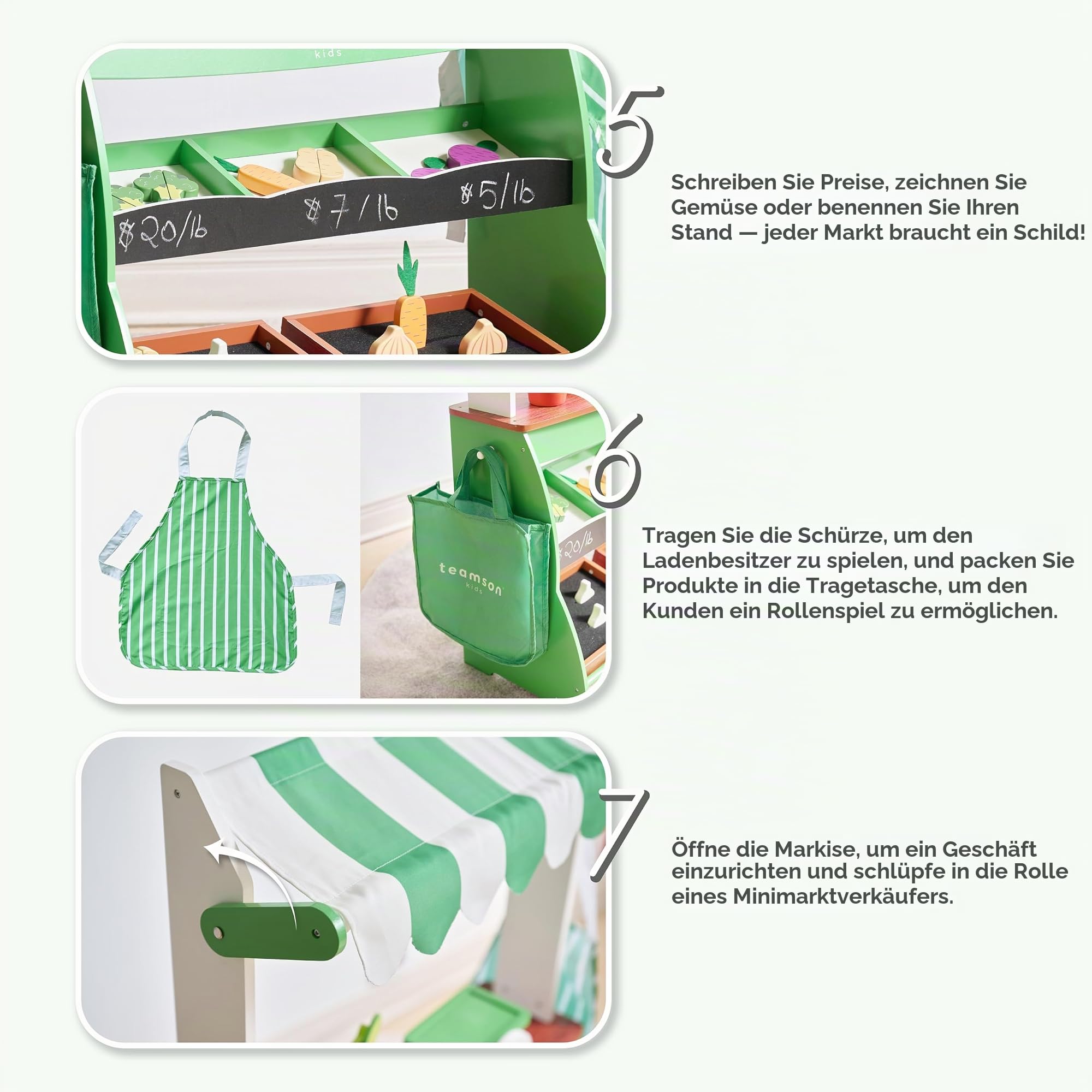 Teamson Kids Marktstand aus Holz mit Gemüse, Waage & Zubehör Spielset