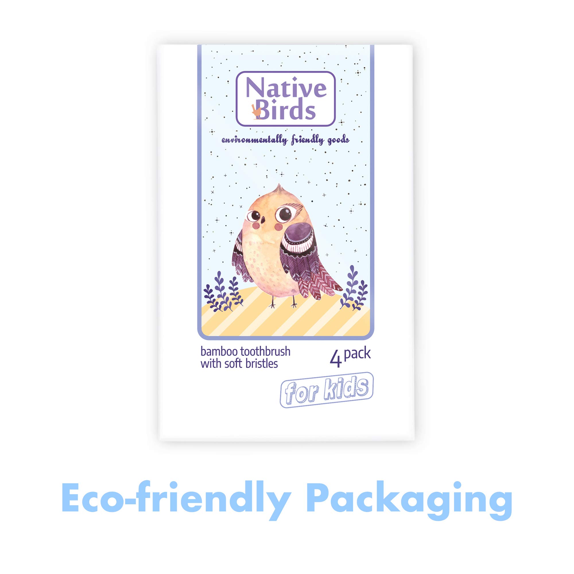 Cepillo de dientes de bambú para niños con cerdas suaves, juego de 4 cepillos de dientes ecológicos, sin BPA