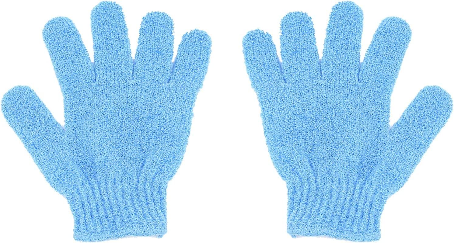 Exfoliërende handschoenen – Bamboe Douchehandschoenen – Bad en Body Exfoliator Mitts – Scrubs weg ingegroeide haren en dode huid – Natuurlijke Eco Microvezel Badhandschoenen – Blauw