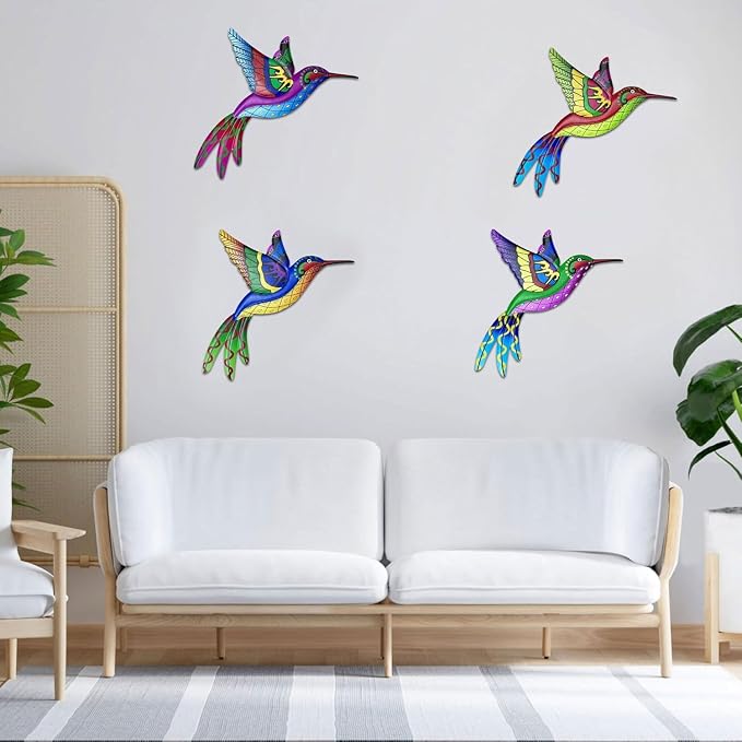 Decoración de pared con colibrí de metal para exterior, 4 unidades miniatura 7