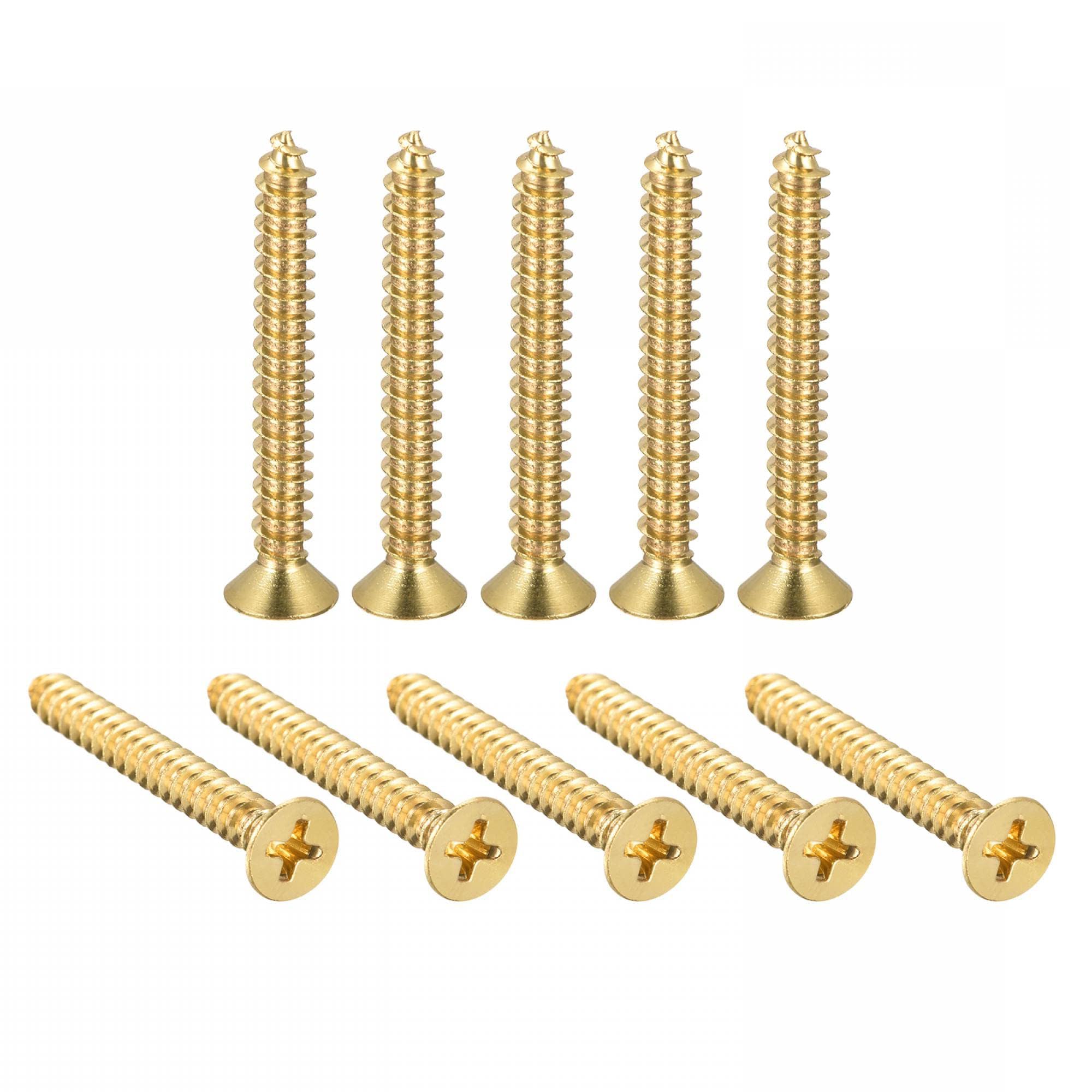 TA-VIGOR M5 Small Phillips Brass Wood Screws 40mm, Cross Flat Head Gold Plated Self Tapping Screw for Wood, Dollhouse, Jewelry Box, Guitar & Miniature Furniture 20pc