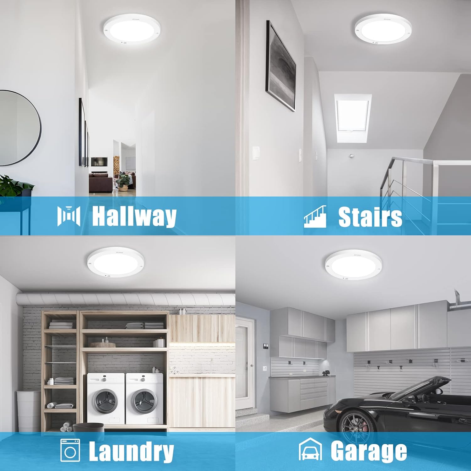 Youtob Motion Sensor LED Ceiling Light 15W 1200LM Flush Mount Round Lighting Fixture for Indoor, Stairs, Closet Rooms, Porches, Basements, Hallways, Pantries, Laundry Rooms(4000K-2 Pack)