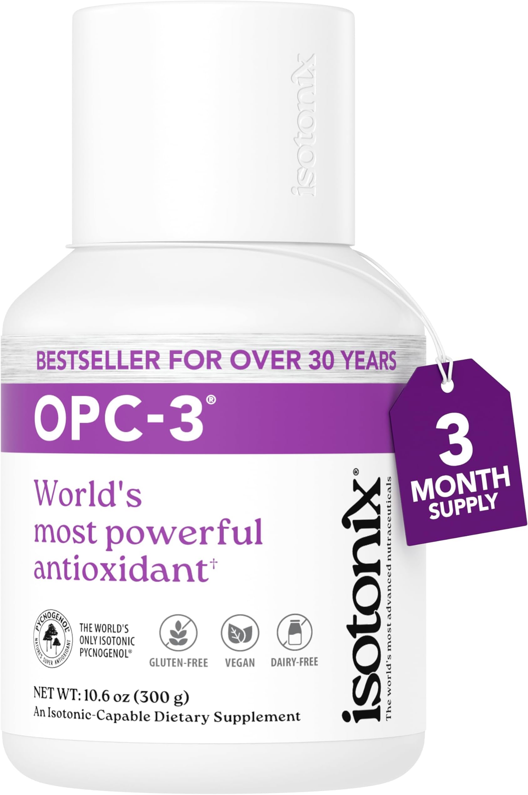 - OPC-3 Isotonix - Antioxidant Supplement - Pycnogenol, Grape Seed Extracts, Bilberry, Red Wine & Pine Bark Extracts - for Heart & Circulatory Support - Isotonic, Vegan, Gluten Free - 90 Servings