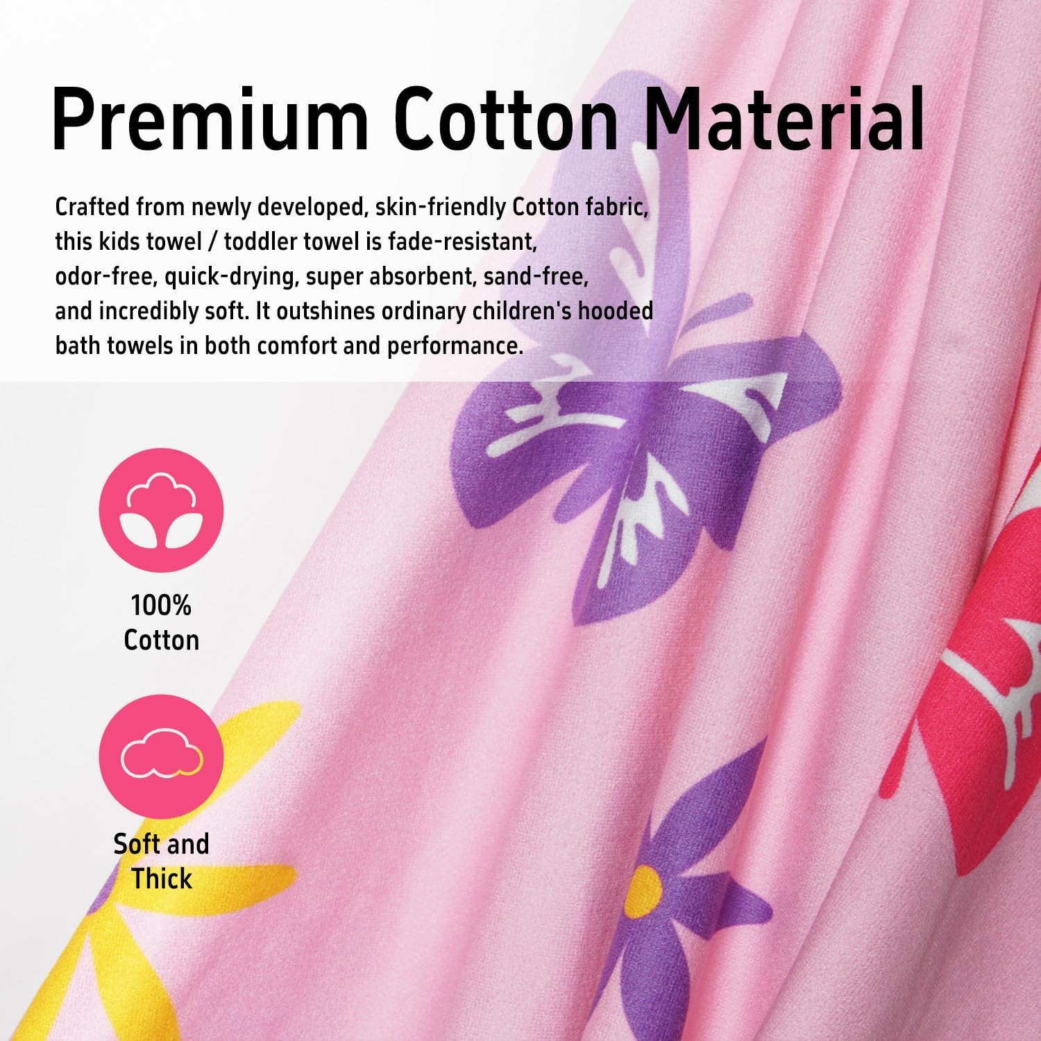 Thickened Hooded Towels for Kids Suitable Girls Boys Kids Bath Towels, 35"x60" Super Absorbent, Flower Cute Cartoon Toddler Towels Multi-Purpose for Beach, Pool and Bathroom
