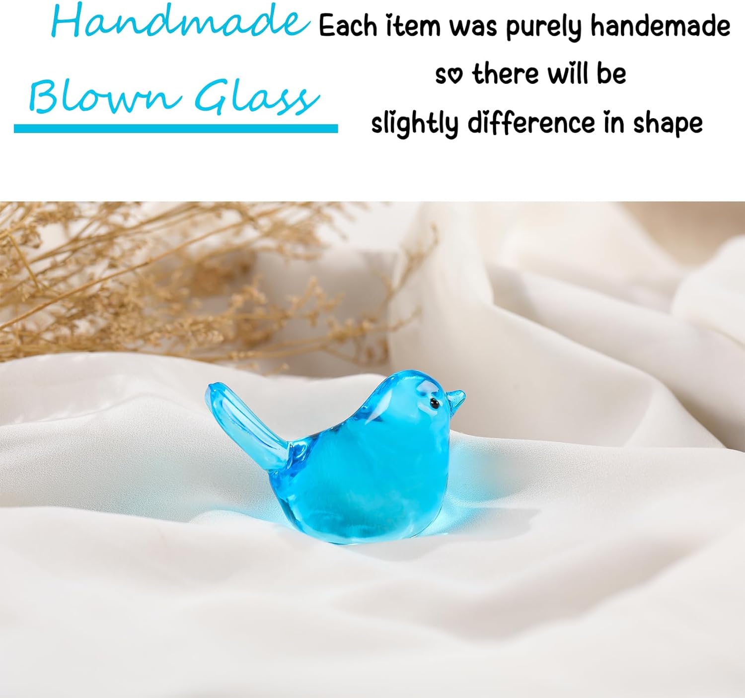 Handmade Glass Blue Bird Gifts for Bird Lovers Women Men, Art Glass Birds Collectible Figurines for Desk Table Home Office Decoration - Image 3