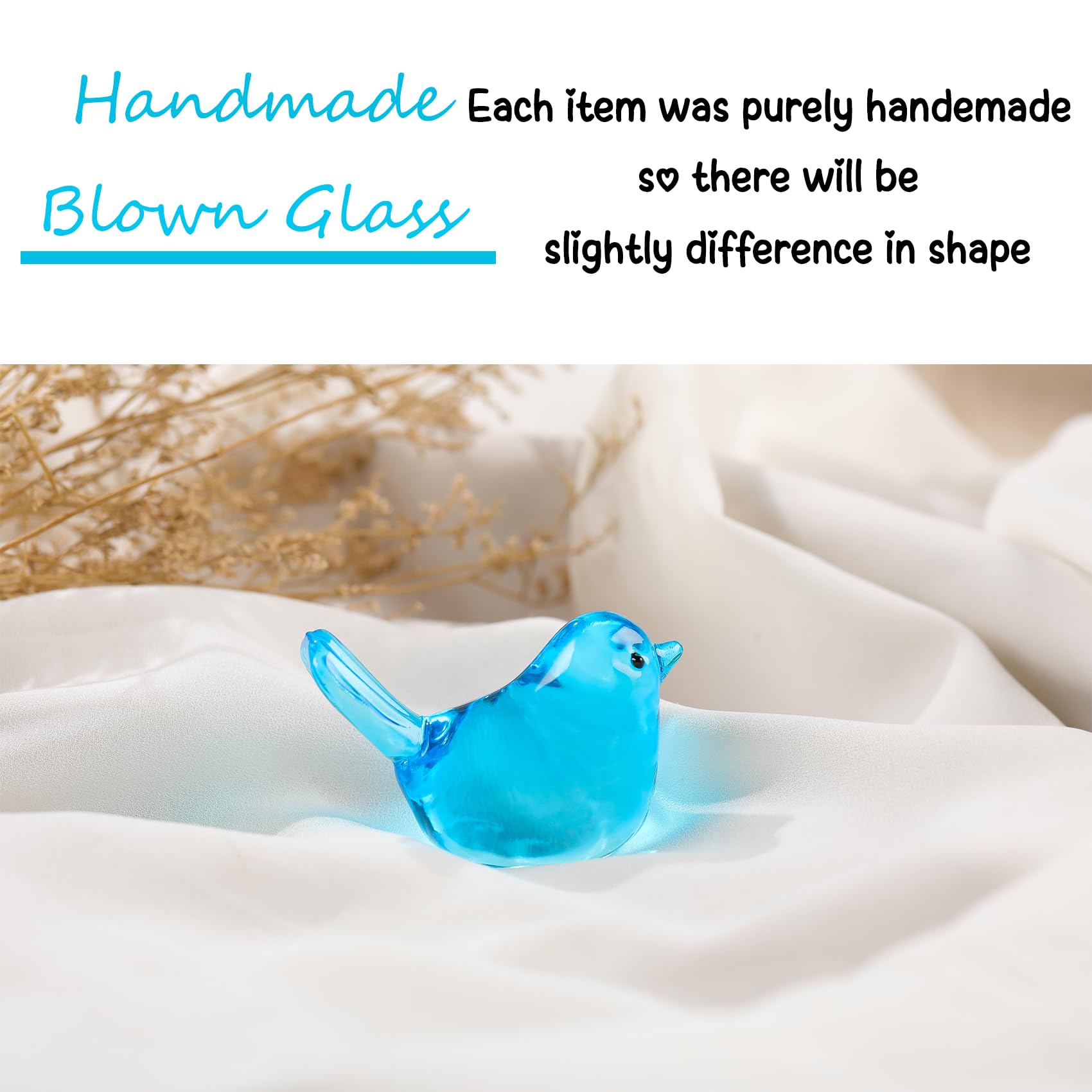 Arikyrist Handmade Glass Blue Bird Gifts for Bird Lovers Women Men, Art Glass Birds Collectible Figurines for Desk Table Home Office Decoration