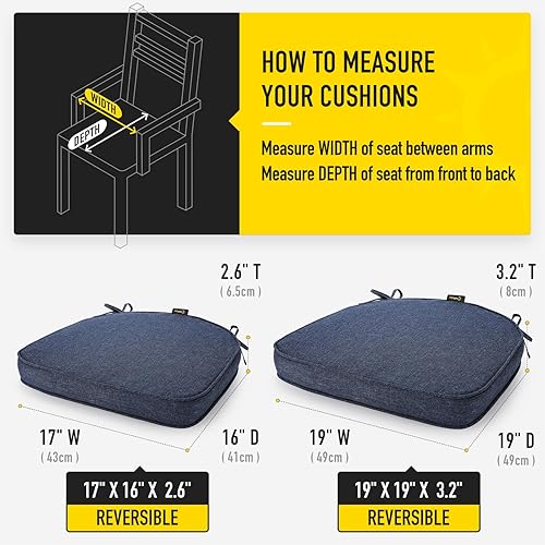 Miniatura 7 de SUNROX Cojín de espuma viscoelástica de gel con lazos, ultra duradero, resistente al agua, FadeShield para silla reversible para exteriores e