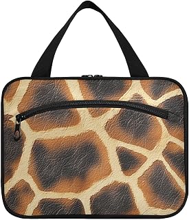 Animal Giraffe Skin Texture Print Khaki Black Hanging Lady Toiletry Bag Travel Bag with Hook, Designer Chic Skin Care Bag for Women Work Bolsa de Maquillaje for Women, Animal Giraffe Skin Texture